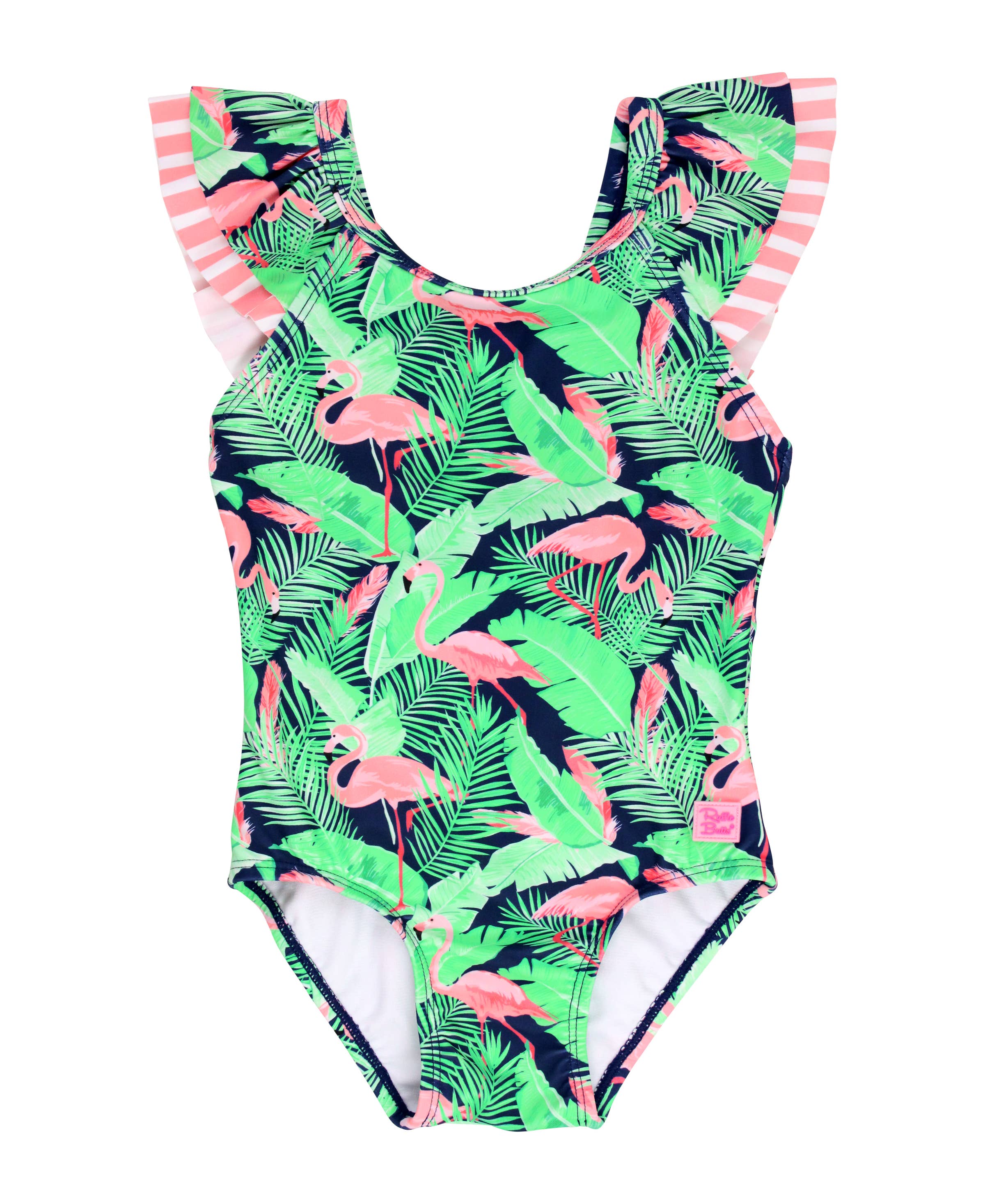 Multicolor Bañador de una pieza con lazo y espalda en V para niñas, estampado de flamencos enloquecidos. de venta al por mayor en Faire0