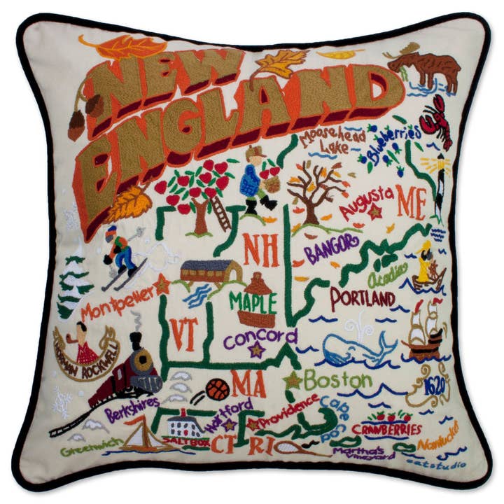 New England Hand-Embroidered Pillow for wholesale by catstudio