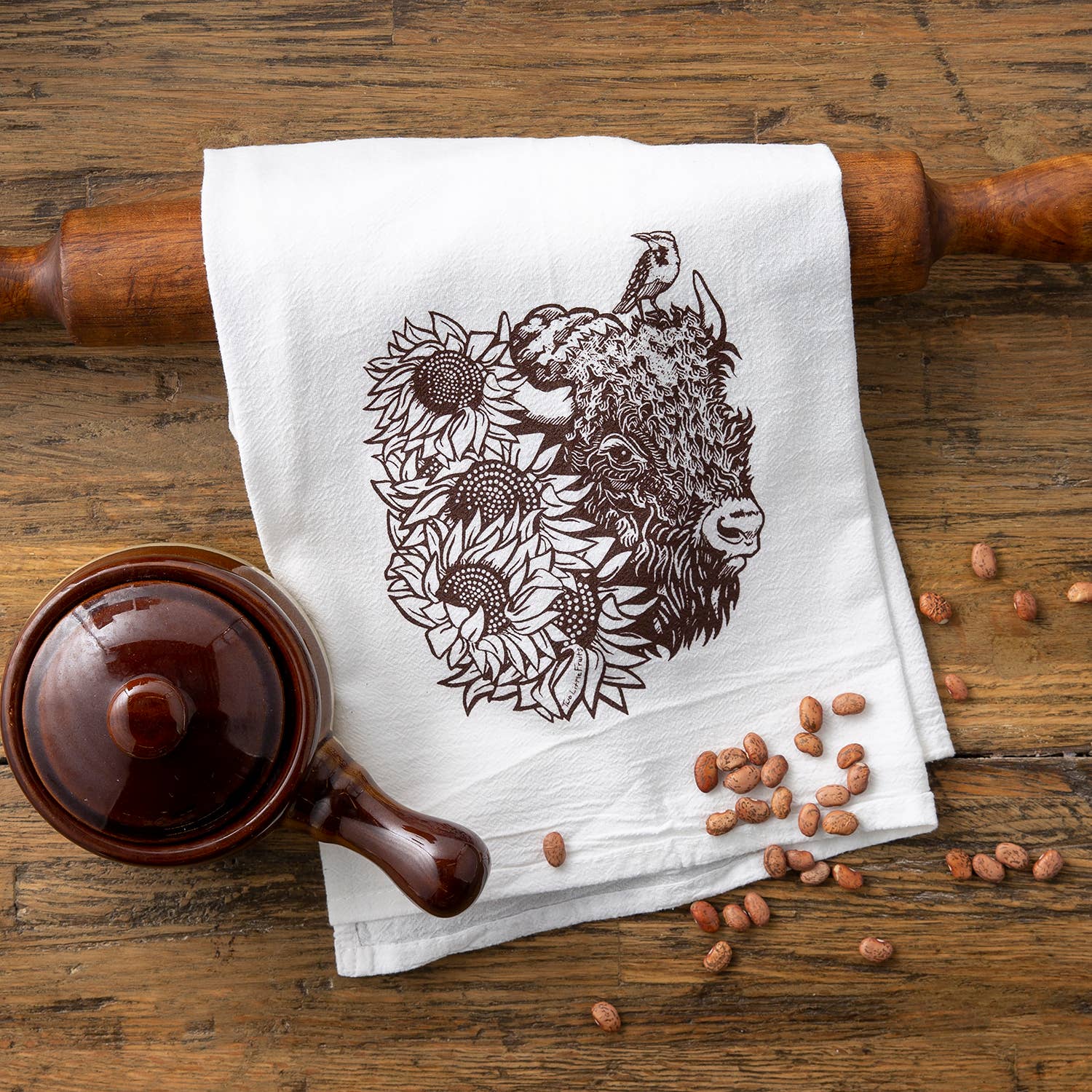 Two Little Fruits - Wholesale Tea Towel - Bison Tea Towels - Rustic Cotton - Brown