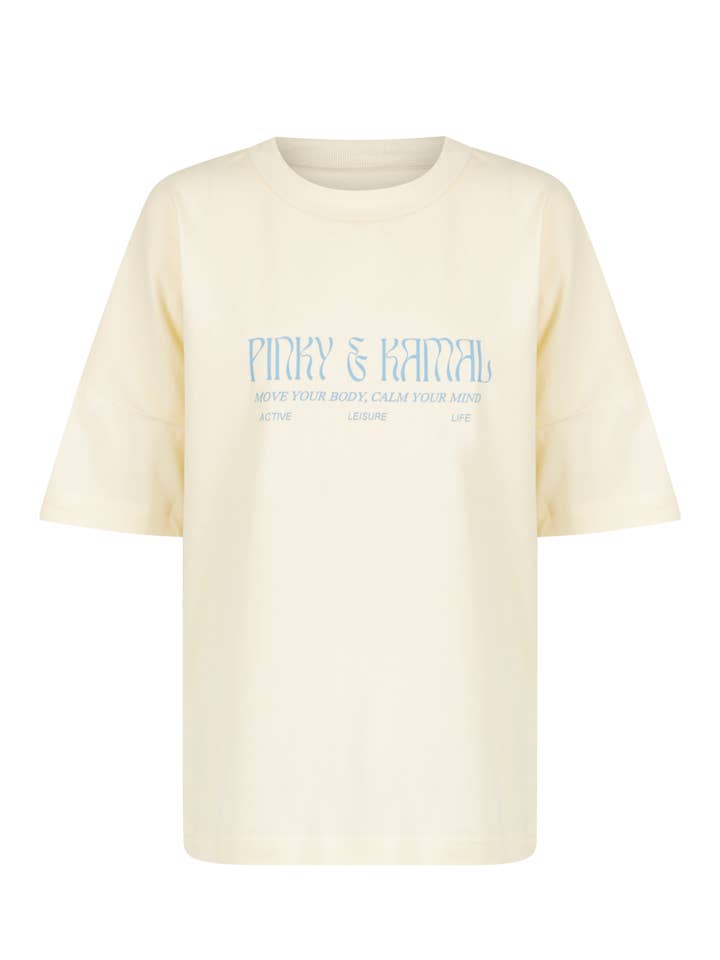 Pinky & Kamal - Wholesale Screen Printed T-Shirt - Women's - Pinky & Kamal Logo T-Shirt - Cream