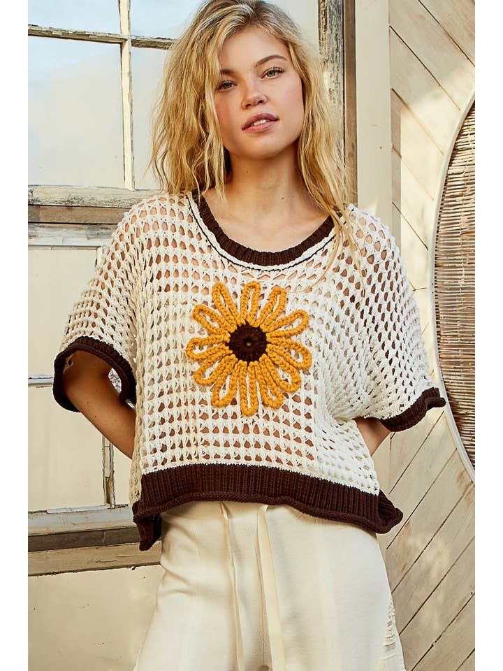 Pol Clothing - Wholesale Knit Top - Women's - Round neck sleeveless floral thin sweater top SALE
