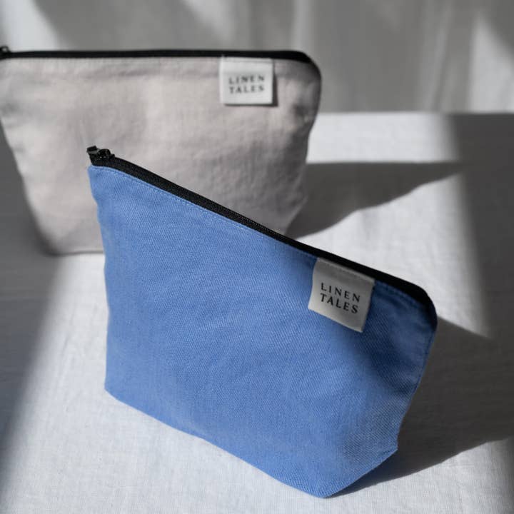 Linen Tales (We cover U.S. import duties) - Wholesale Makeup/Cosmetic Bag - LIMITED EDITION Persian Blue Twill Linen Makeup Pouch3