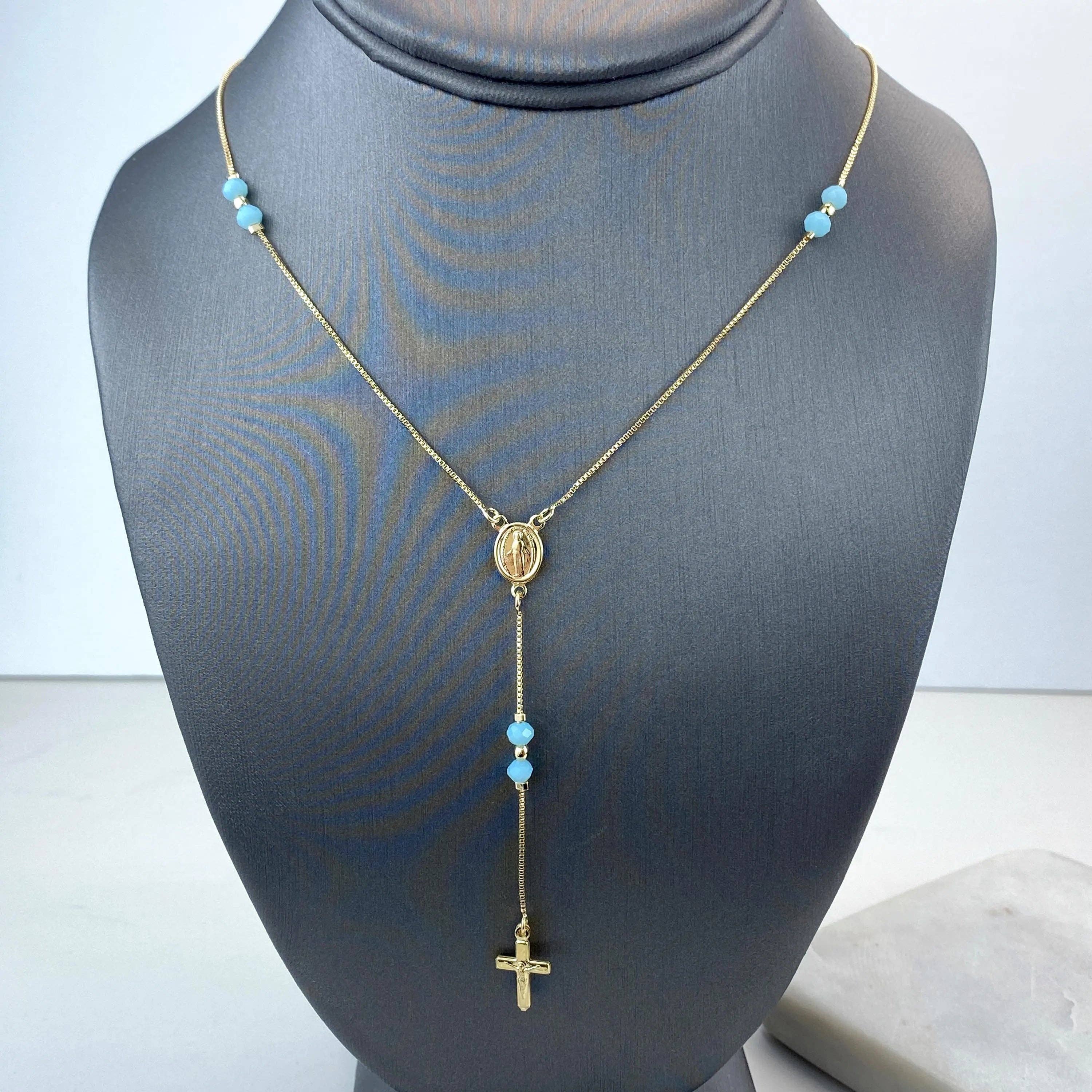 Luxus Accessories - Wholesale Prayer Beads Necklace - 18k Gold Filled Pastel Colored Beads Rosary with Miraculous Virgin Charm, Christian Catholic Rosary, Pink, Blue, or Pearl1