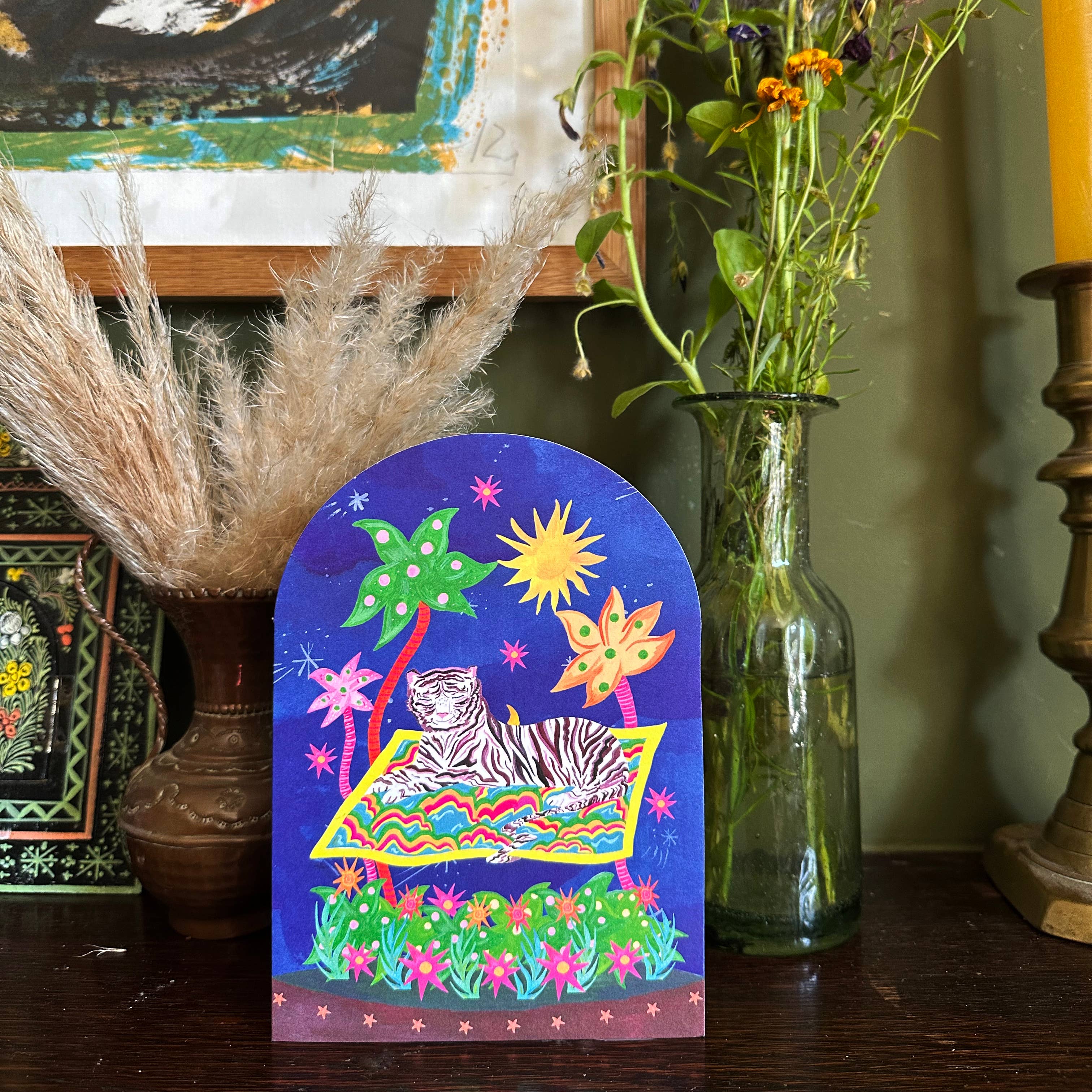 Hutch Cassidy - Wholesale Everyday Greeting Card - 'Tiger on Magic Carpet Bell Jar' Greetings Card2