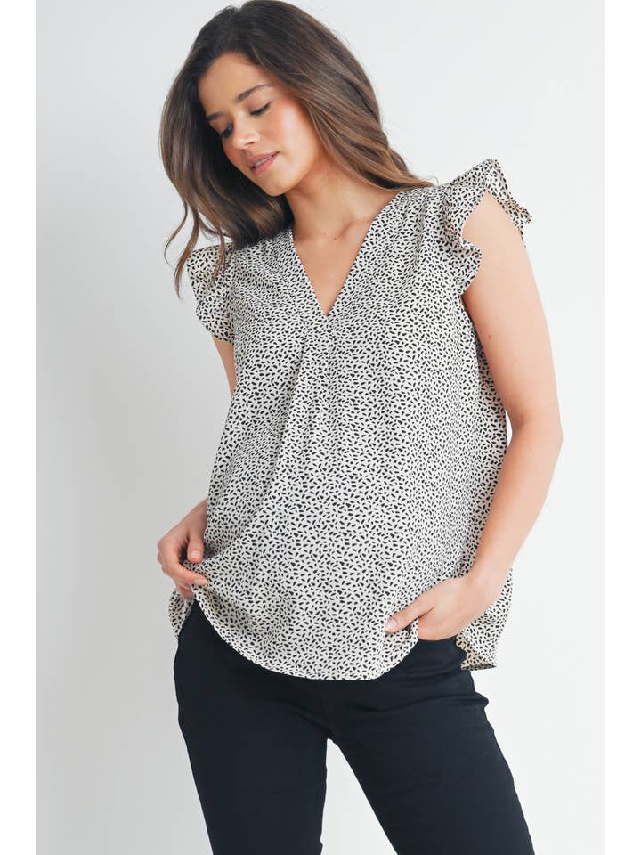 Hello Miz - Wholesale Top - Maternity - V-Neck Ruffle Cap Sleeve Maternity Top