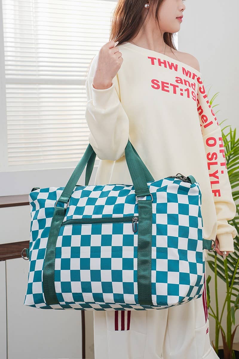 42POPS - Wholesale Shoulder Bag - Women's - `.Large Capacity Checkered Travel Duffle Bag With Sho9