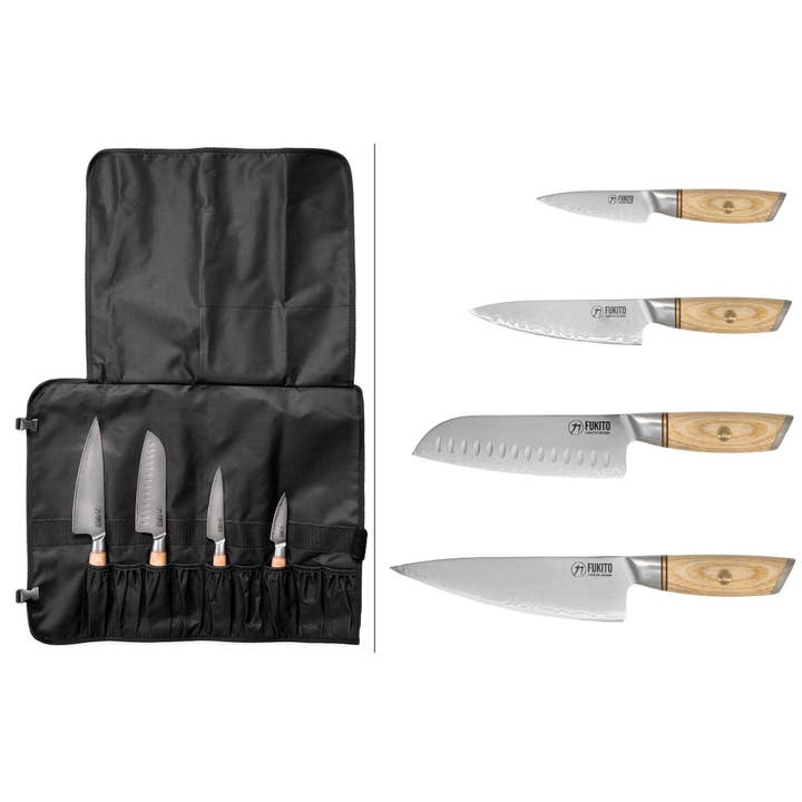 Fukito Pakka San Mai 4-Knife Set for Chef for wholesale by Les Découpeurs