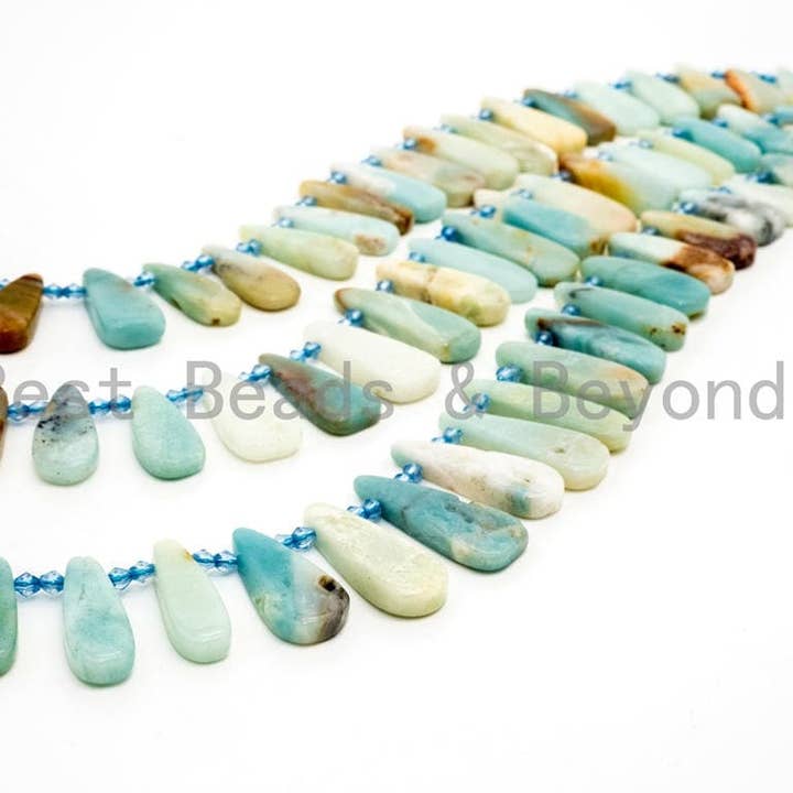 BestBeads&Beyond – wholesale Beads – High Quality Natural Amazonite Teardrop beads, 23-36mm, Long Teardrop Blue Gemstone Beads, 15.5inch strand, SKU#U142