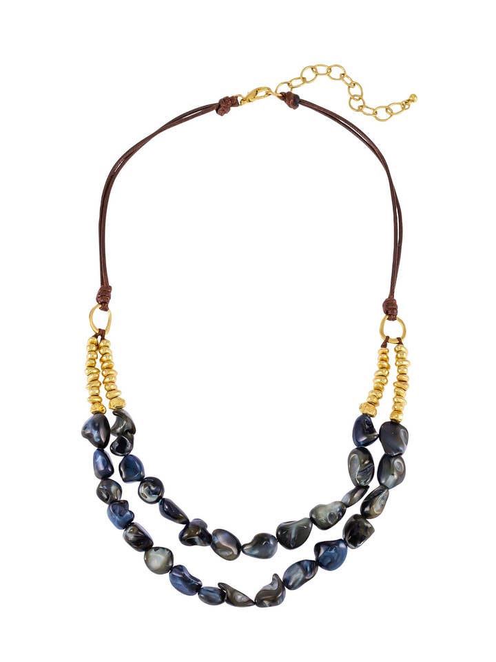 Dauplaise Bijoux - Collier à Double Rangée de Coquillages Bleus pour la vente par caroldauplaisejewelry