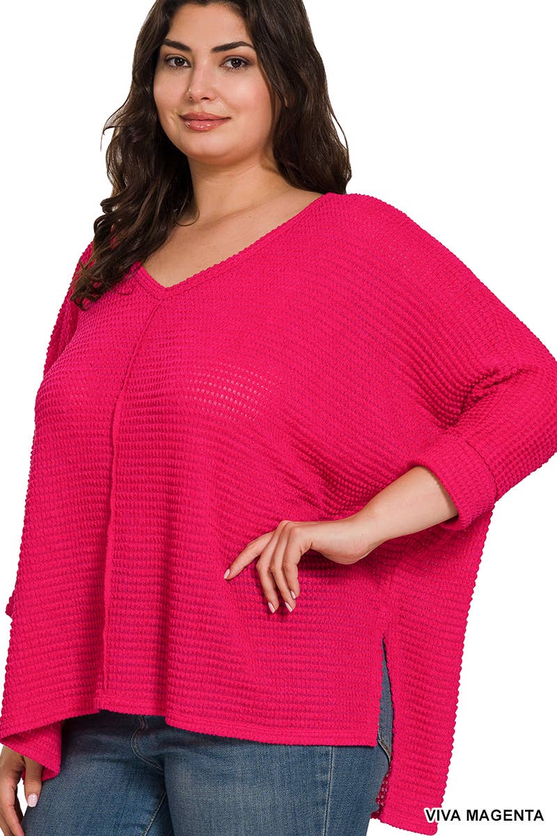 SCHWARZ-160583 „PLUS SIZE 3/4-ARM V-AUSSCHNITT HI-LOW SAUM JACQUARD SW“ für den Großhandel auf Faire5