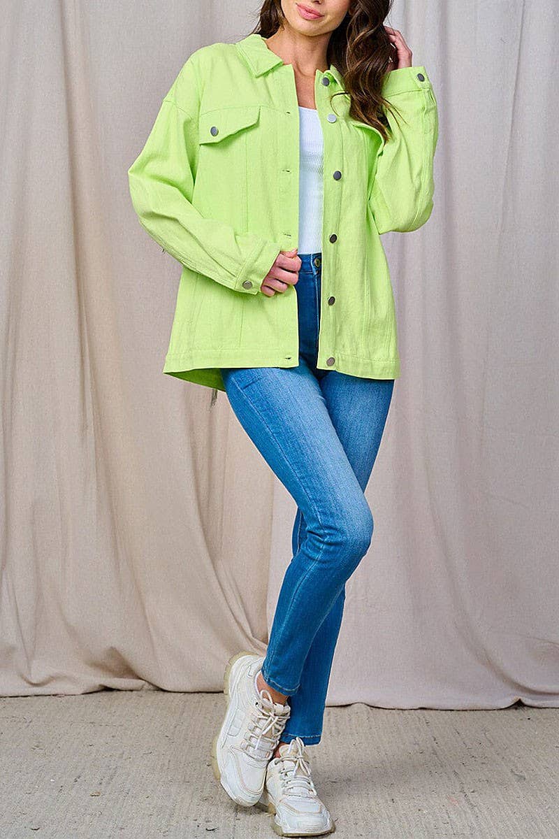 LIME FRONT POCKET SEQUIN STAR FRINGE DENIM JACKET for wholesale on Faire2