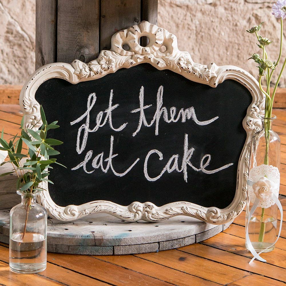 Weddingstar Inc. - Vente Tableau noir - Tableau noir avec cadre vintage orné en blanc antique1