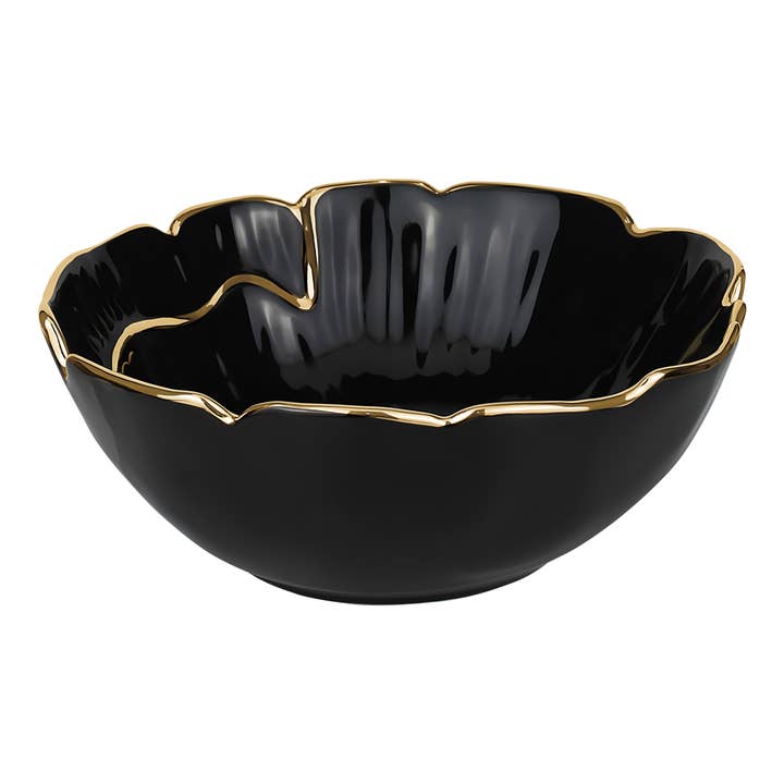 Porcelain Black & Gold Serving Bowl for wholesale by Boker-Tov Shalom