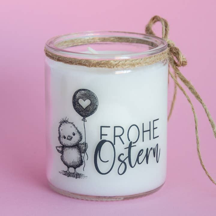 Osterkerze - Frohe Ostern, Küken mit Ballon, Unparfümiert für den Großhandel von Emma's Summer