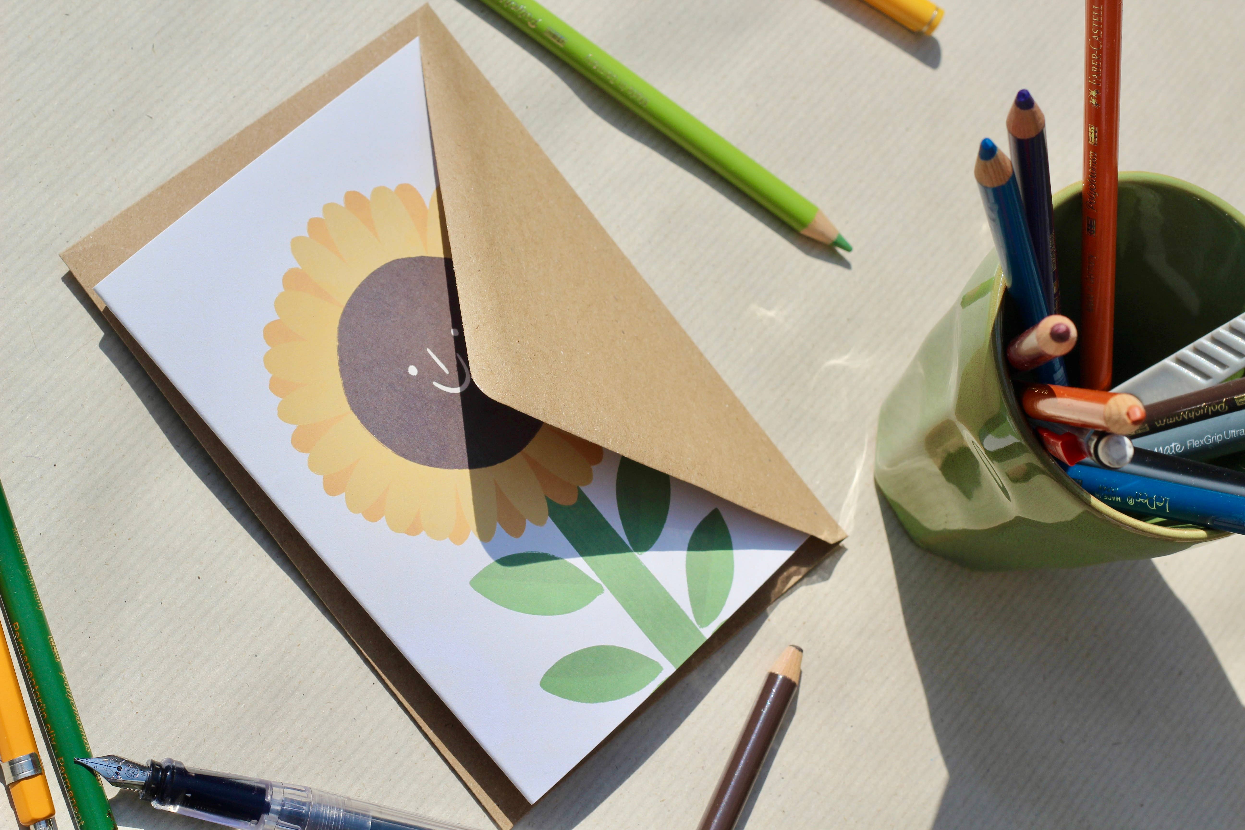 Josie Makes Stuff - Wholesale Everyday Greeting Card - Sunflower - Friendly Smile art card 1