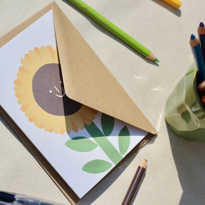 Josie Makes Stuff - Wholesale Everyday Greeting Card - Sunflower - Friendly Smile art card 1