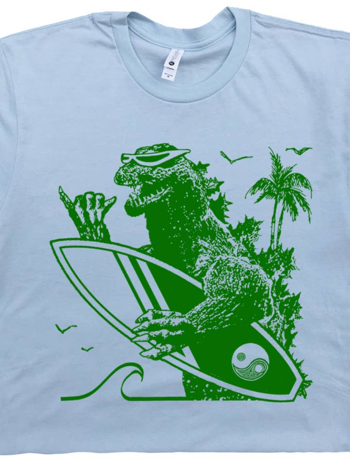 Shirtmandude Co - Wholesale Screen Printed T-Shirt - Unisex - Godzilla Surfing Shirt Vintage Cool Retro Surf Graphic Tee