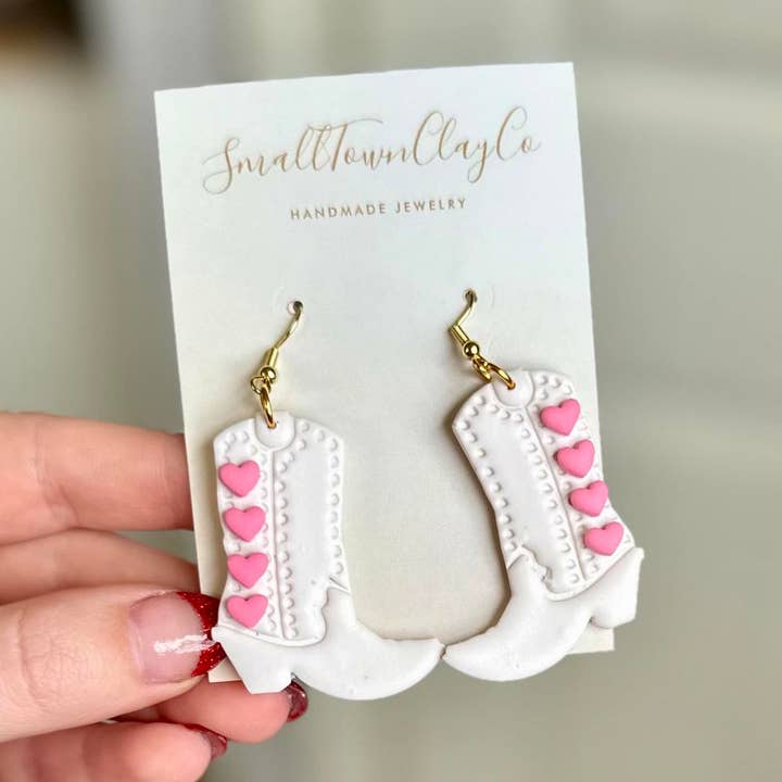 SmallTownClayCo – wholesale Dangle earrings – Heart Cowgirl Boots Dangle0