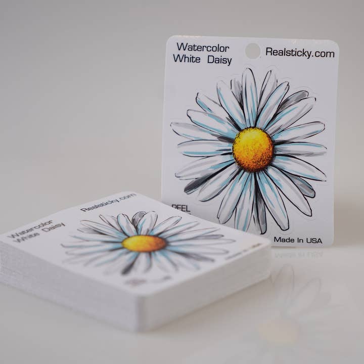 Watercolor White Daisy 4" Flower for wholesale by Real Sticky