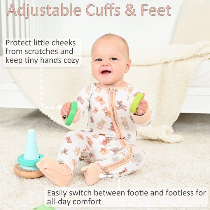 LollyBanks - Wholesale Sleepsuit - Baby - Bear Hugs Baby Bamboo Pajamas, 2-Way Zipper Romper