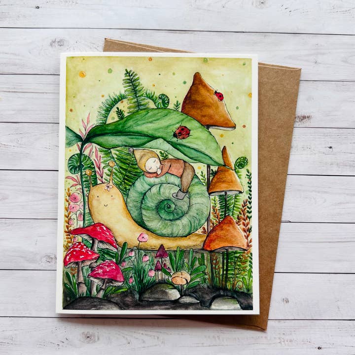 LittleThaoStudio - Wholesale Everyday Greeting Card - Sleepy snail ride
