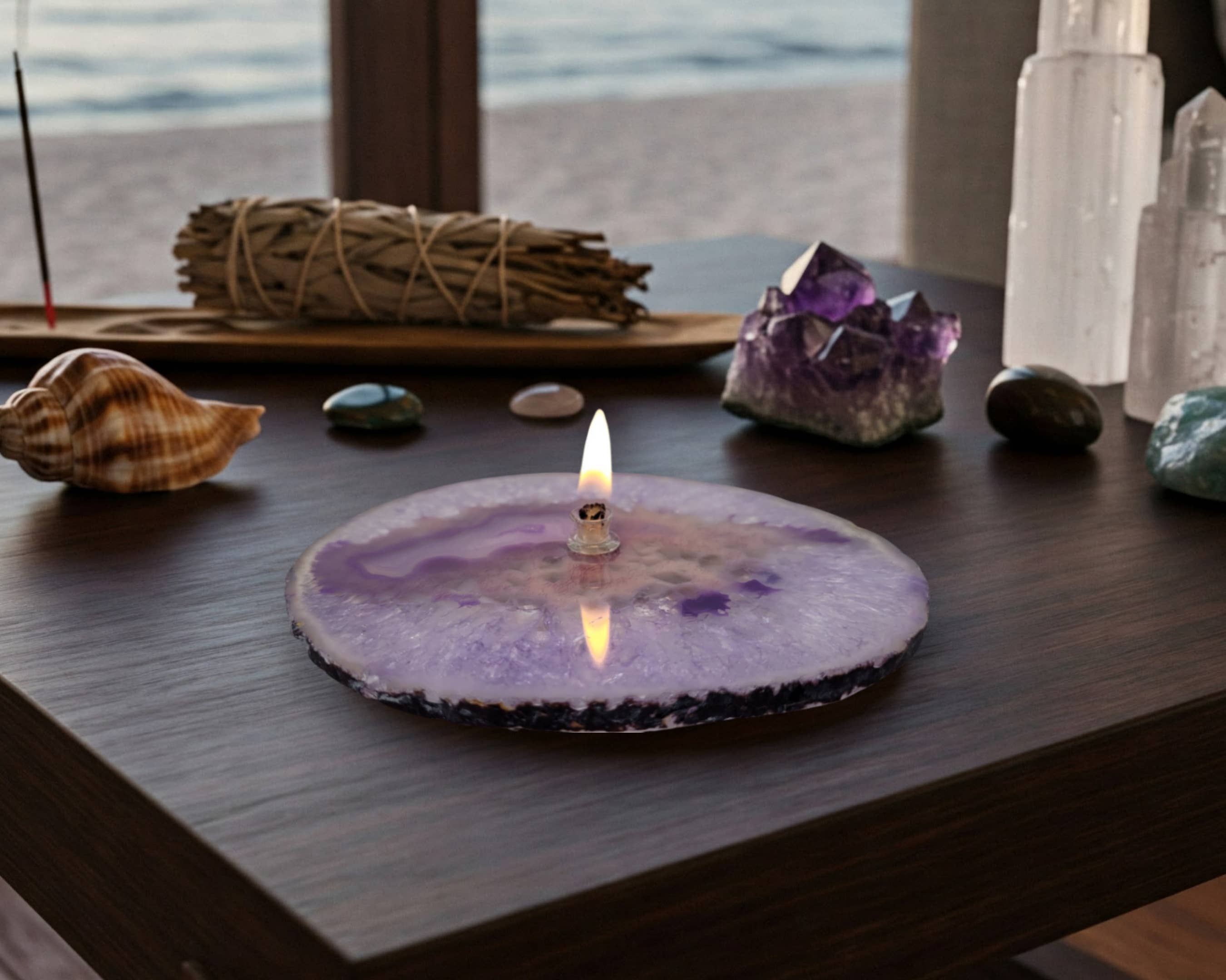 Essoya - Wholesale Decorative Tabletop Object - Purple Agate Oil Candle with Natural Lamp Oil Spa Gift box8