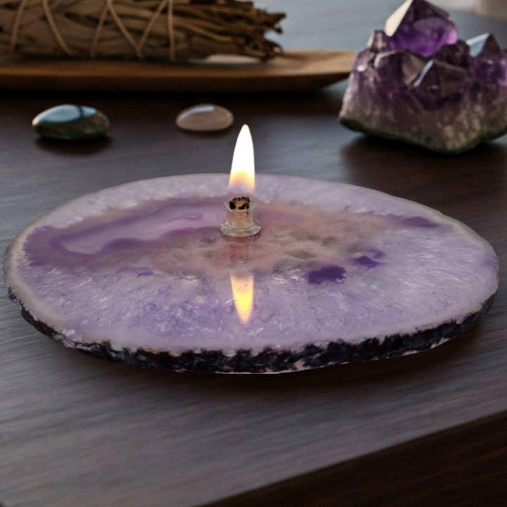 Essoya - Wholesale Decorative Tabletop Object - Purple Agate Oil Candle with Natural Lamp Oil Spa Gift box8