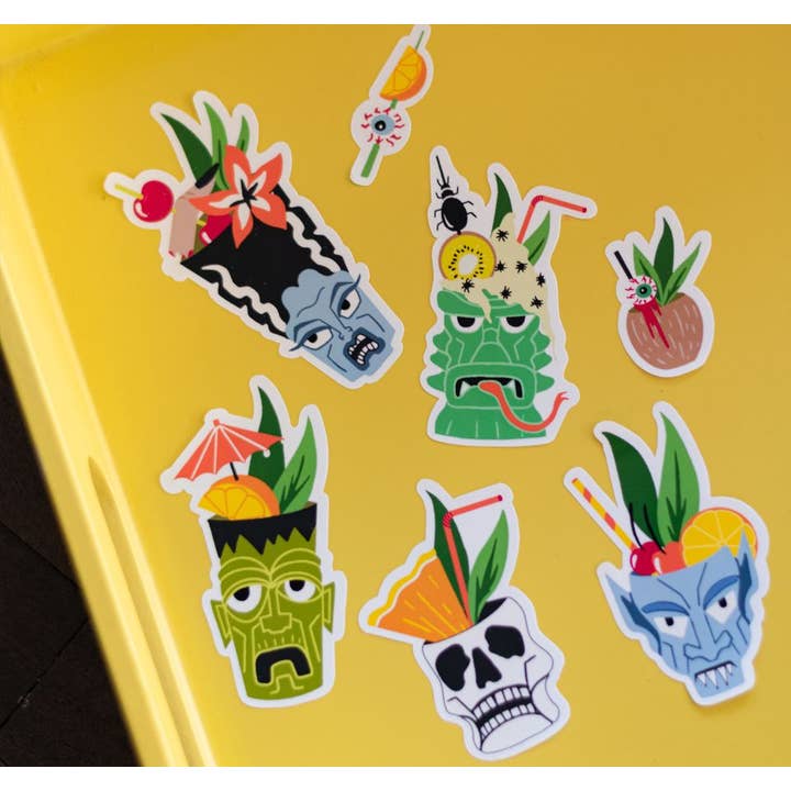 Spooky Cat Press - Wholesale Sticker - Tiki Mugs Vinyl Sticker Sheet1