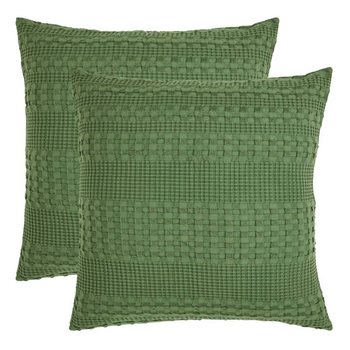 VHC Brands - Wholesale Throw Pillow Cover - Waffle Weave Olive Green Pillow Cover Set of 2 24Lx24W