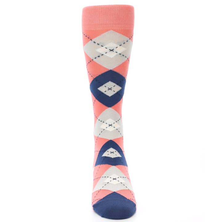 Statement Sockwear - Wholesale Socks - Men's - Coral Navy Argyle Wedding Groomsmen Men's Dress Socks