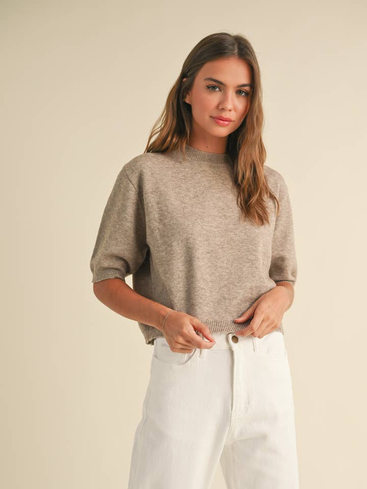 MIOU MUSE - Wholesale Knit Sweater - Women's - T3675 SHORT SLEEVE SWEATER TOP
