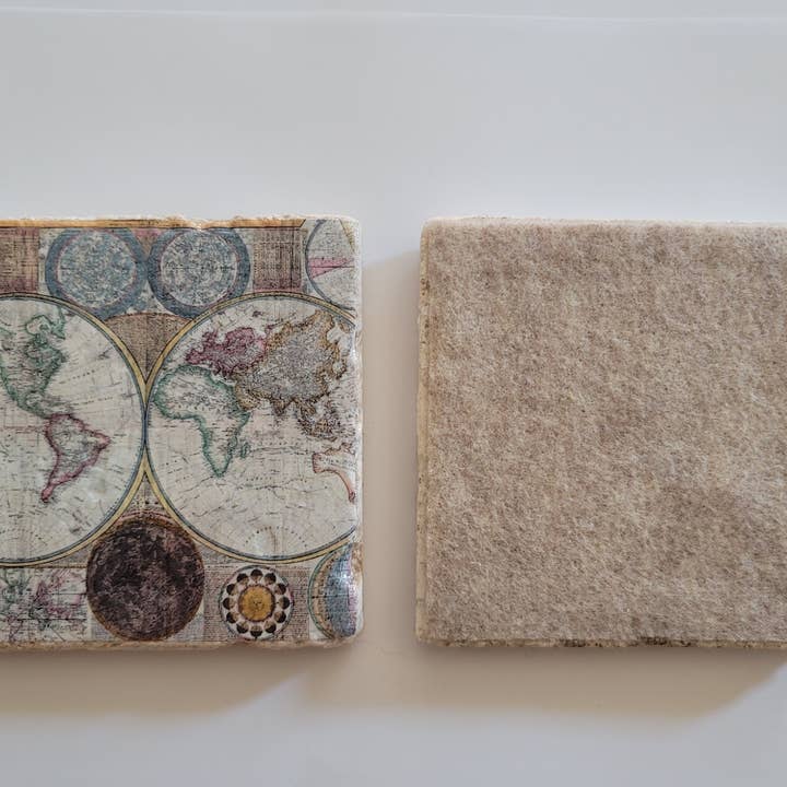 Vintage World Map Coasters for wholesale by Hand to Home Concepts, LLC