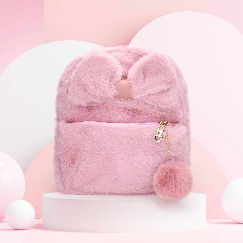 Sensibling Corp. - Wholesale Backpack - Women's - Faux Fur Bow Pom Pom Pointed Plush Mini Backpack7