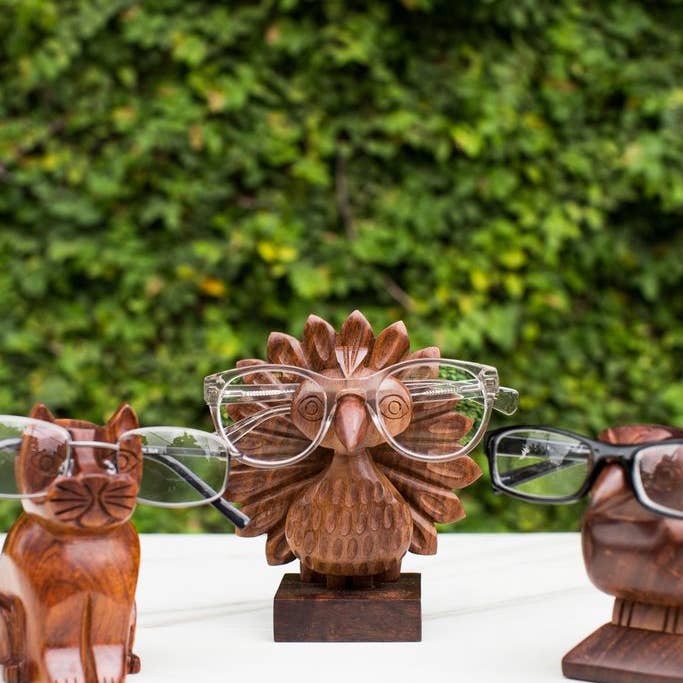Matr Boomie Fair Trade - Wholesale Eyewear Cases & Holders - Unisex - Peacock Glasses Holder Stand - Handcrafted Wood