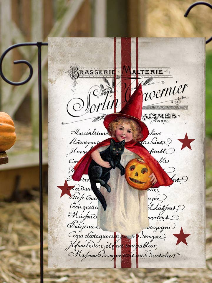 Vintage Halloween Girl Garden Flag for wholesale by Happy Cow Lawn Decor