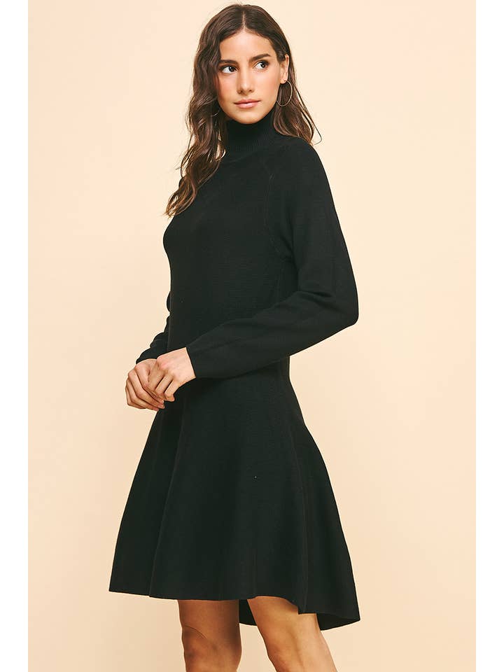 PINCH - Wholesale Dress - Women's - MOCK NECK SWEATER DRESS - BLACK