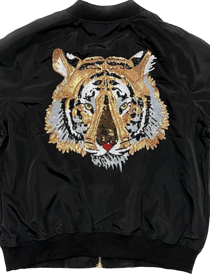 Zwart bomberjack met tijgerkop voor wholesale door Sparkle City