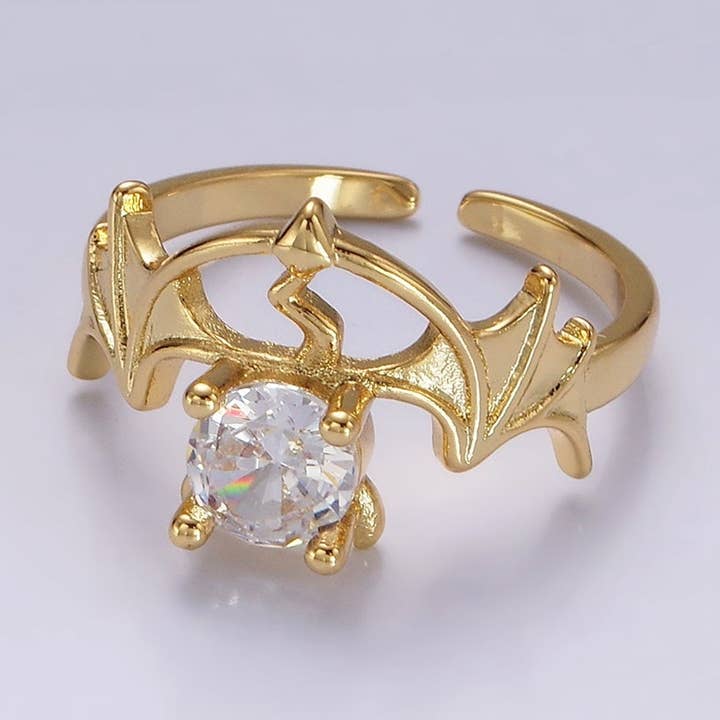 14K Gold Filled Clear CZ Devil Bat Wings Ring | O1056 for wholesale by Aim Eternal