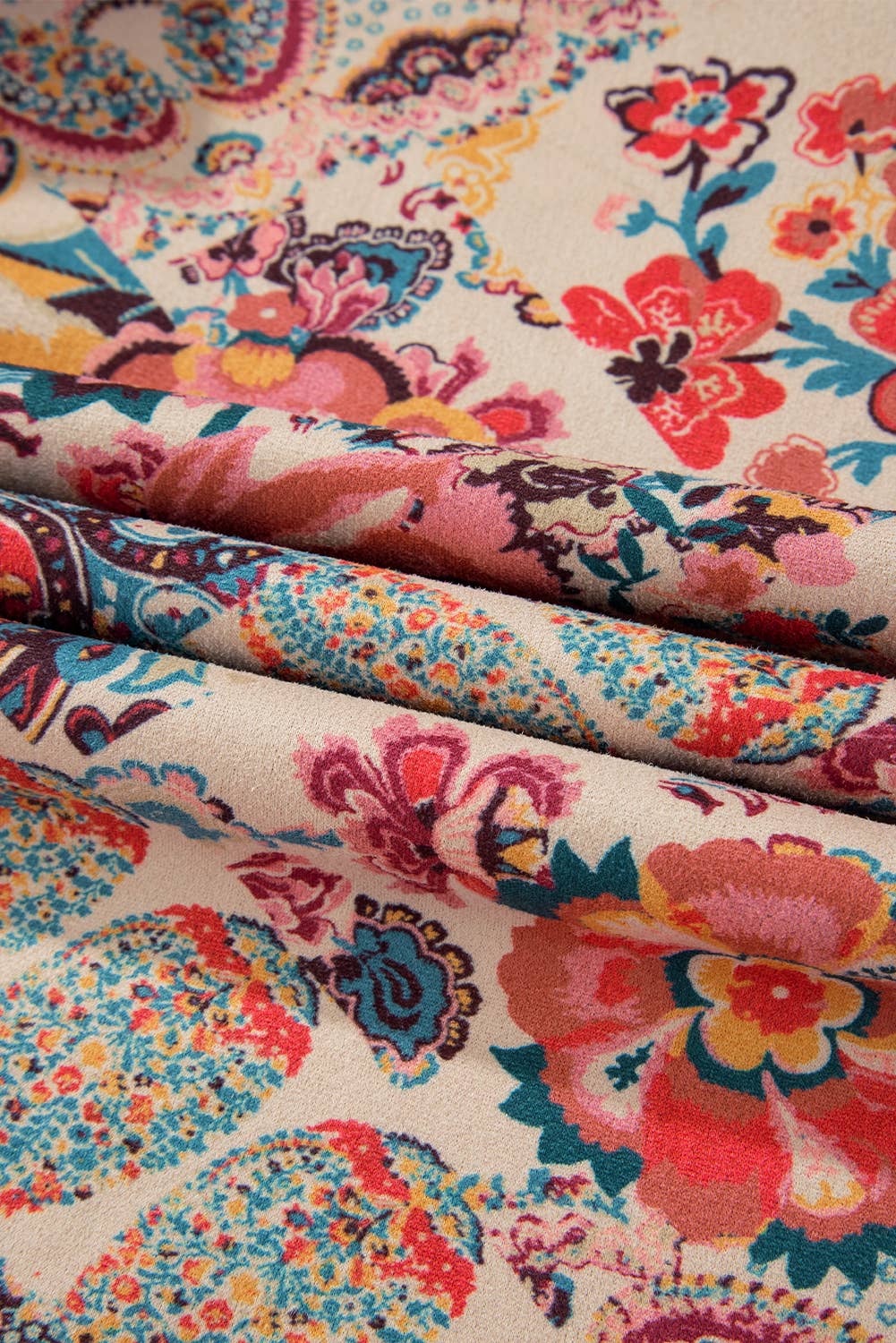 As shown Paisley Floral Print Sherpa Lined Hooded Jacket | S-XL for wholesale on Faire10