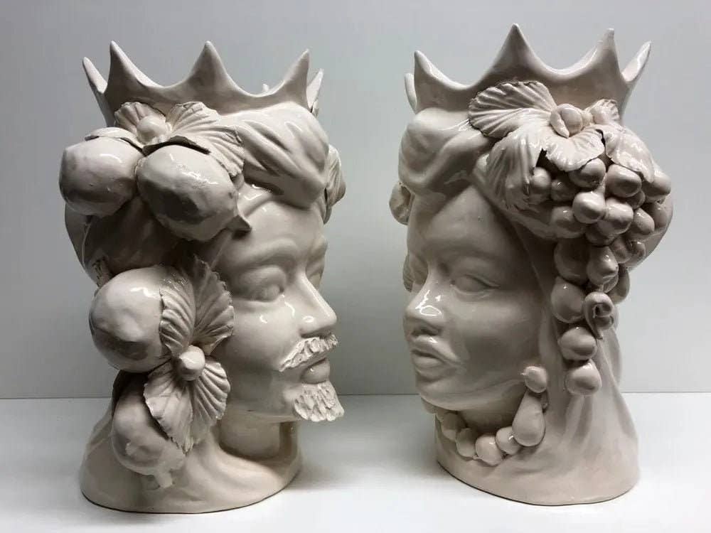 DD Ceramiche Siciliane - Wholesale Decorative Figurine - Moor's Heads Crown with Pointed Caltagirone Ceramic cm H.28 L.20 Handcrafted White7