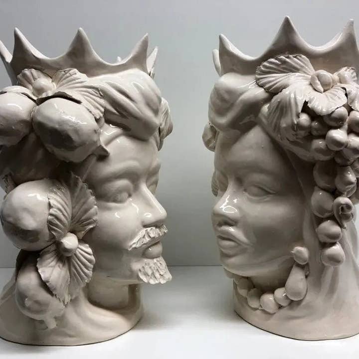 DD Ceramiche Siciliane - Wholesale Decorative Figurine - Moor's Heads Crown with Pointed Caltagirone Ceramic cm H.28 L.20 Handcrafted White7