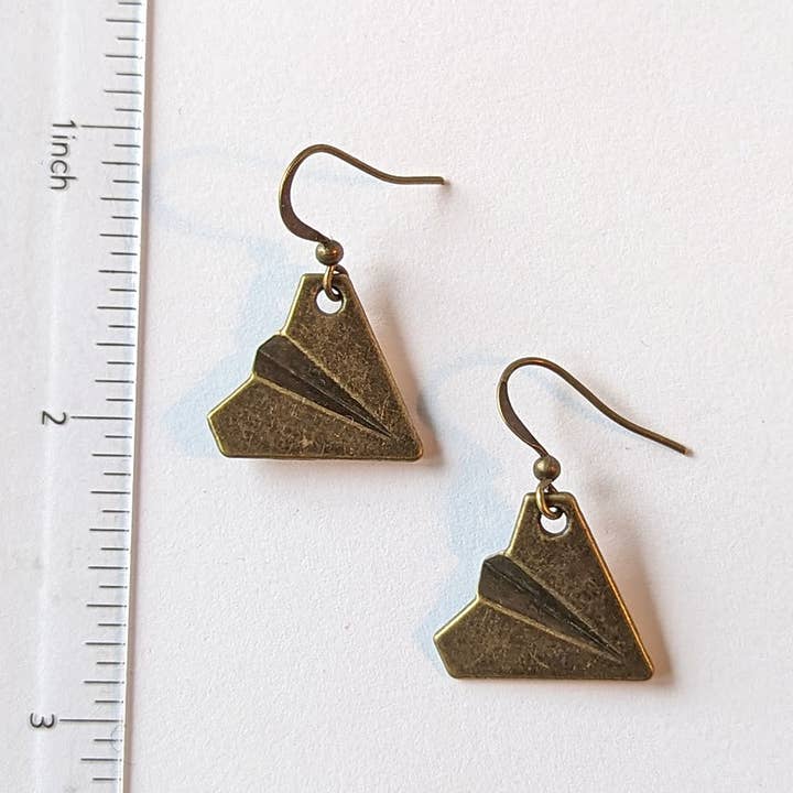 Stylish Jewelry Supply - Vendita all'ingrosso Orecchini pendenti - Orecchini a forma di aeroplano in bronzo antico in carta origami