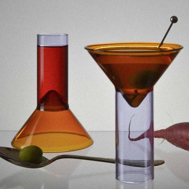 Traga - Wholesale Cocktail/Liquor Glass - Martini Shot Glass - Amber & Lilac, Dual Purpose Glass
