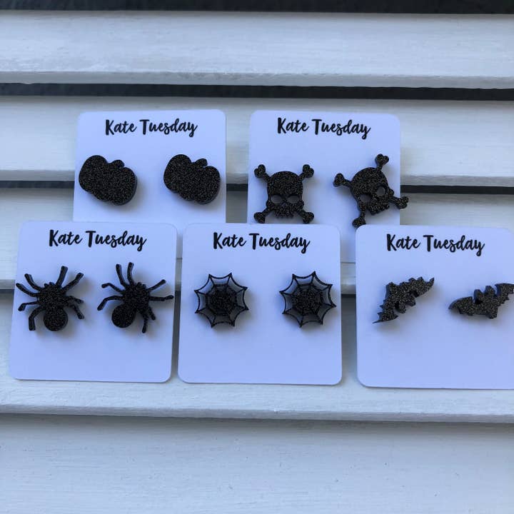 Black Halloween Themed Box Of Earrings (5 Pairs) Or Singles for wholesale by Kate Tuesday Jewelry