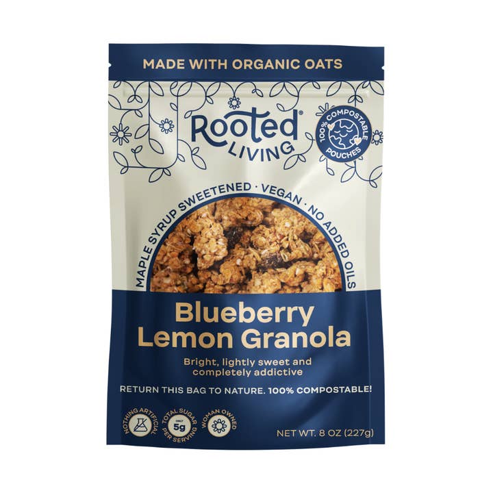 Blueberry Lemon Granola - 100% Compostable Pouch (8oz) for wholesale by Rooted Living