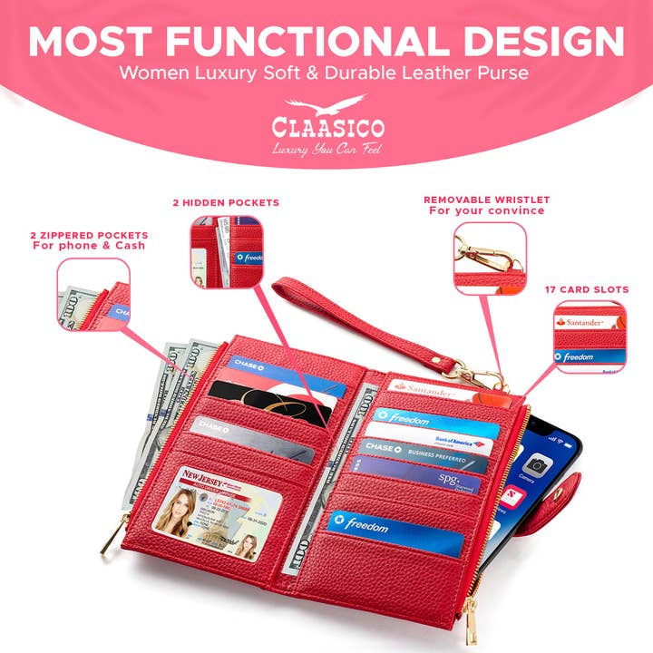 Claasico - Wholesale Phone Wallet - Women's - Women’s RFID wristlet wallet phone holder50