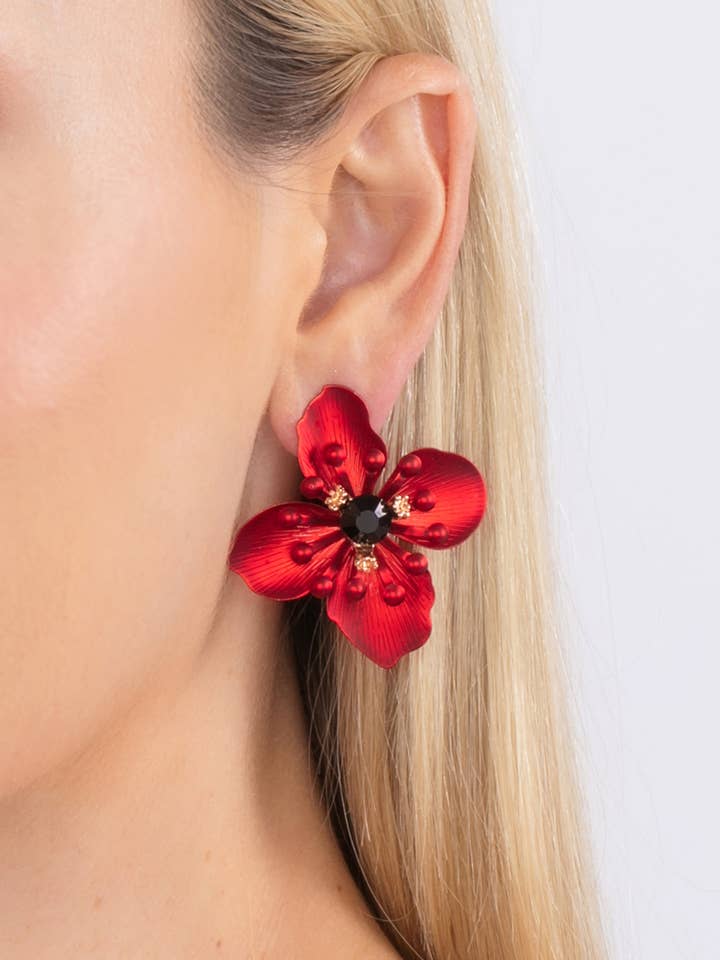 Red Jasmin Flower Earrings for wholesale by Eye Candy Los Angeles