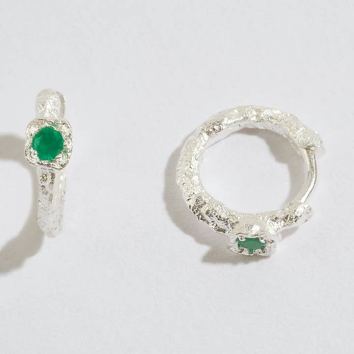 Chalcedony Lichen Branch Silver Huggies for wholesale by Claire Hill Designs