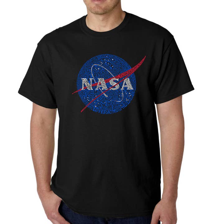 LA Pop Art - Wholesale Screen Printed T-Shirt - Men's - Men's Word Art Tee's- Nasa's Most Notable Missions