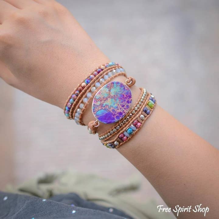 Free Spirit Shop - Wholesale Beaded Bracelet - Handmade Purple & Turquoise Jasper Wrap Bracelet6